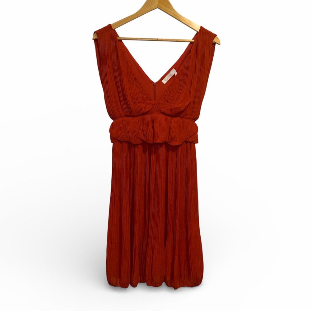 Chloé Orange Midi Dress Pleated Peplum 2 Cocktail Party Wedding Guest NWT 🟡 - Picture 6 of 15